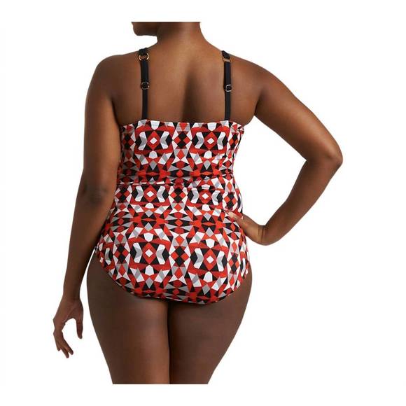 NEW ALWAYS FOR ME plus size lola zip front one piece swimsuit in red - Picture 2 of 2